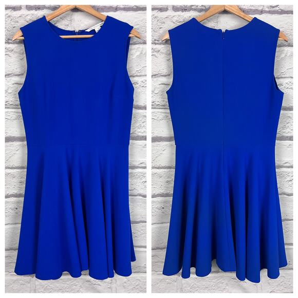 DIANE VON FURSTENBERG Women's 10 Blue Jeannie Sleeveless Fit Flare Pleated Dress - Picture 12 of 12